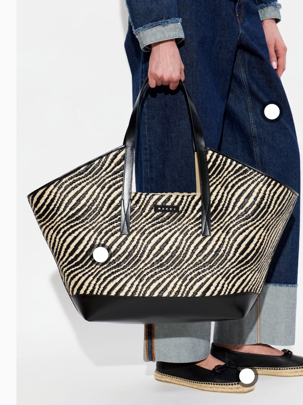 Marni Black & Natural Zebra-Print Straw Tote